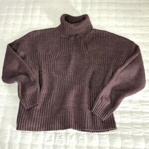 Vince Camuto Basketweave Knit Crop Turtleneck Sweater Women's L Purple